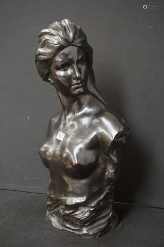 "Jeune femme" - Buste en bronze - Signé - Fonderie...