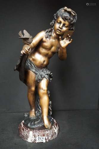 Belle sculpture en bronze - Après AUG. MOREAU - "La bon...