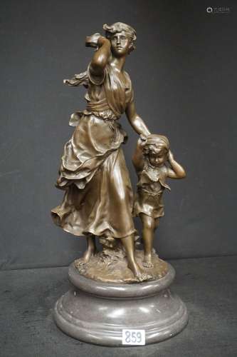 Beau groupe en bronze - "Mère et fille" - H : 58 c...
