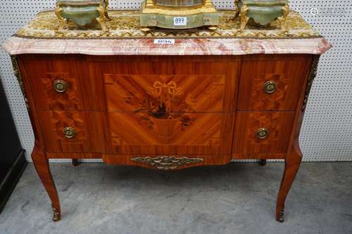 Belle commode en marqueterie - Dessus en marbre - Avec 2 tir...