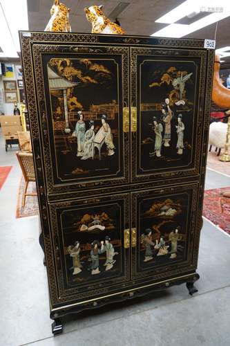 Belle armoire chinoise à 4 portes - Laque de Chine - Décorée...