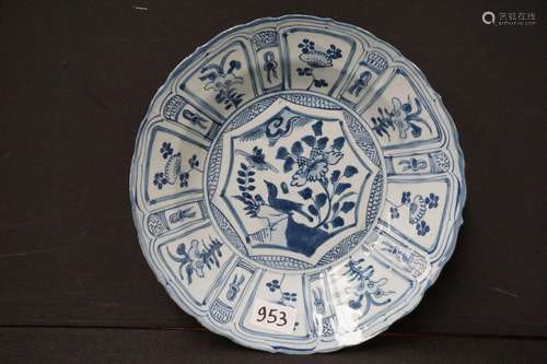 Belle assiette ancienne en porcelaine chinoise - Bleu et bla...