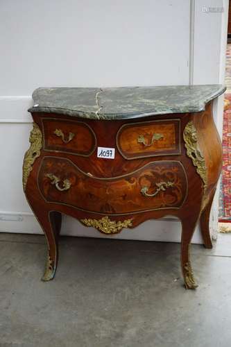 Commode Marqueterie - Tablette  en marbre (abimé) - Bombé - ...