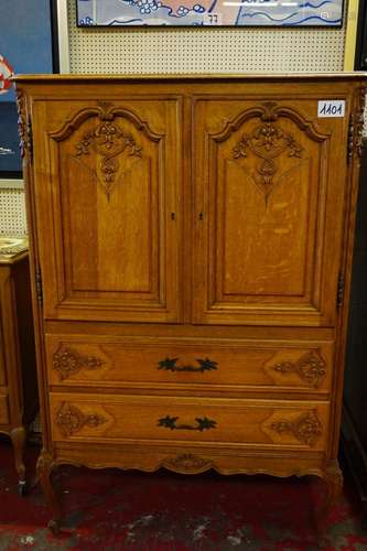 Armoire de style Louis XV - Chêne - Avec 2 portes et 2 tiroi...