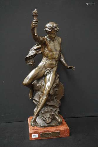 "Excelsior" - Sculpture en bronze sur piédestal en...