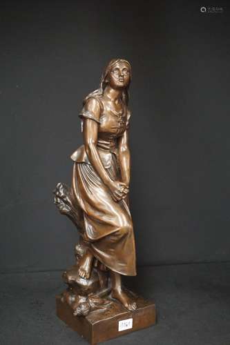 "Jeune femme" - Sculpture en bronze - Signée - Éco...