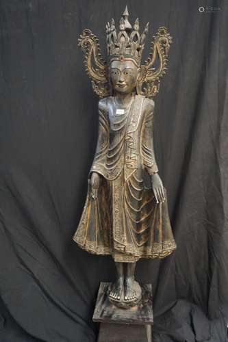 Grande statue thaïlandaise en bois - H : 190 cm DIMENSION EX...