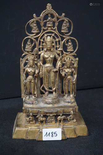 Groupe asiatique en bronze - Avec 3 personnages - H : 28 cm