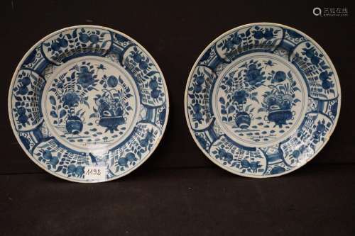 2 Grandes assiettes anciennes de Delft - 18e siècle - Bleu e...