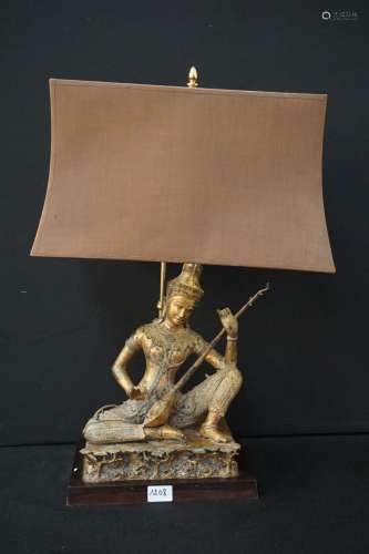 Beau lampadaire avec statue en bronze thaïlandaise - Hauteur...