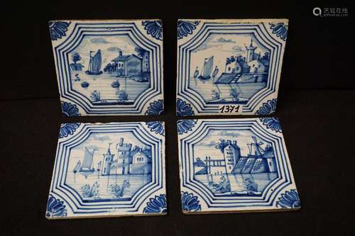 4 carreaux de Delft anciens (18e siècle) - Taille : 12 x 12 ...