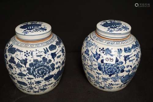 2 pots à gingembre en porcelaine de Chine - Décoration flora...