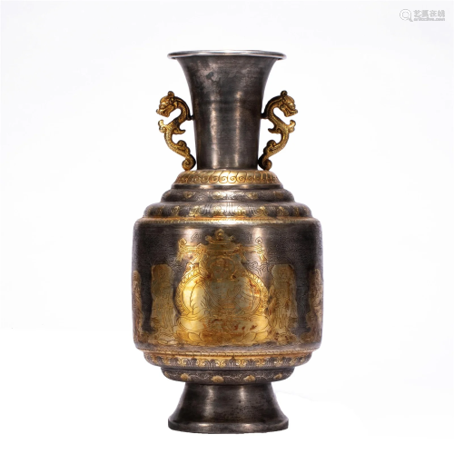 A CHINESE SILVER PARTLY GILT VASE