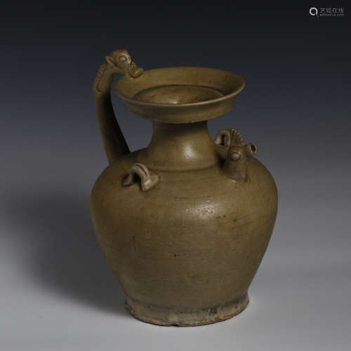 Early Chinese celadon phoenix-billed dragon handle pot