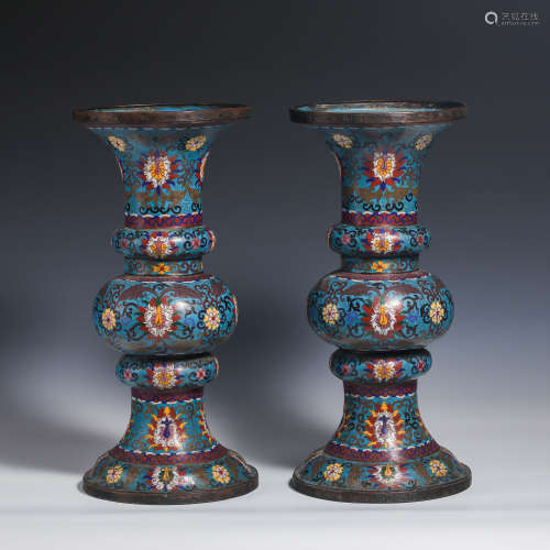 Nineteenth century cloisonné flower drum pair