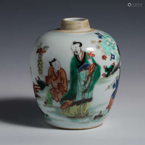 Eighteenth century colorful can with characters