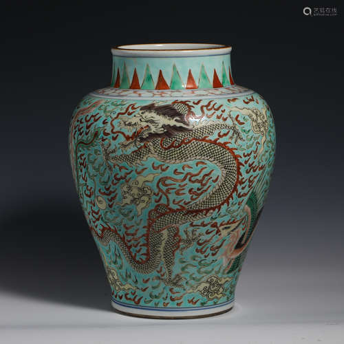 Eighteenth century turquoise green space dragon pattern larg...