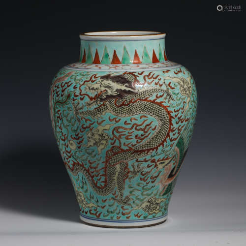 Eighteenth century turquoise green space dragon pattern larg...