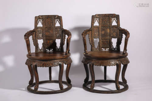 18th century A Pair of round chairs made of huanghuali wood