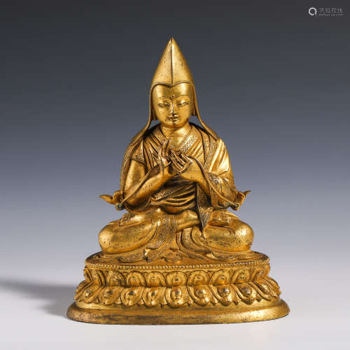 Nineteenth-century bronze gilded Buddha statue in China