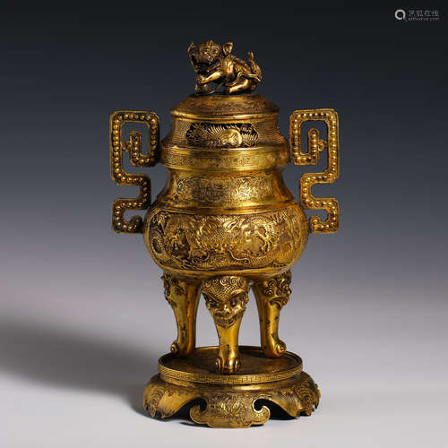 Nineteenth-century copper gilded incense burner