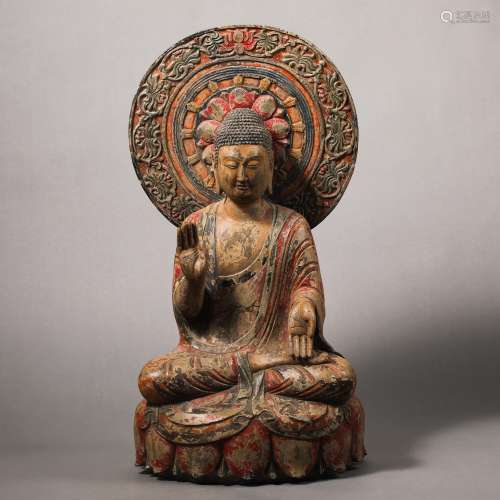 Painted Buddha made of stone in the sixth century