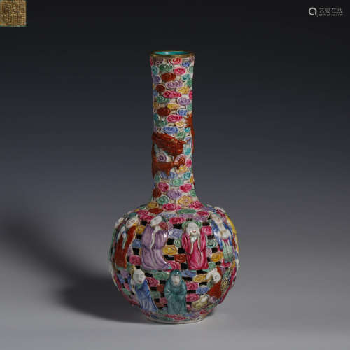 China XIX pastel skeletonized globular shape vase