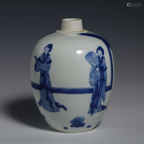 Chinese nineteenth-century Kangxi style blue and white chara...
