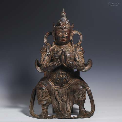 Seventeenth-century bronze lacquered golden Vedic statue