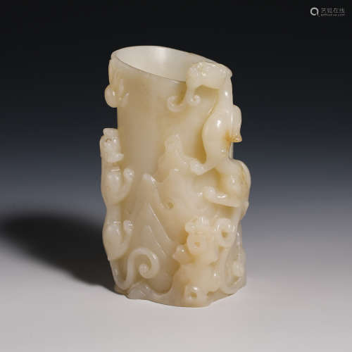 Nineteenth century Red Dragon White Jade Cup