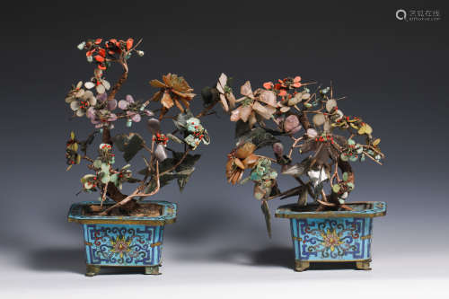 Nineteenth century gold and blue bonsai pair