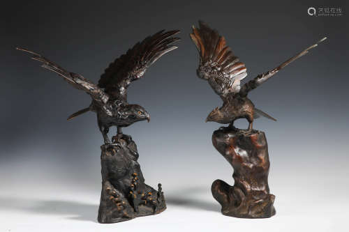 A pair of nineteenth-century bronze eagles
