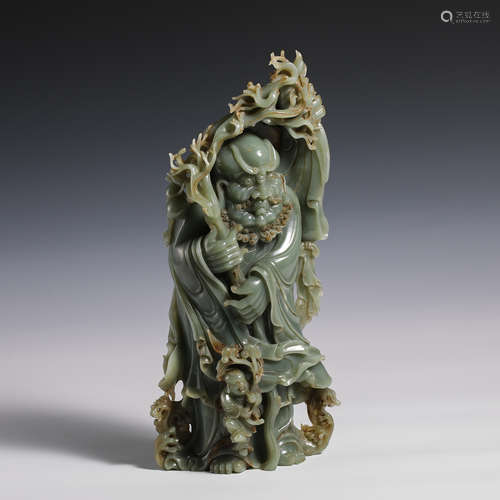 Chinese 19th-century Hetian jade Dharma statue