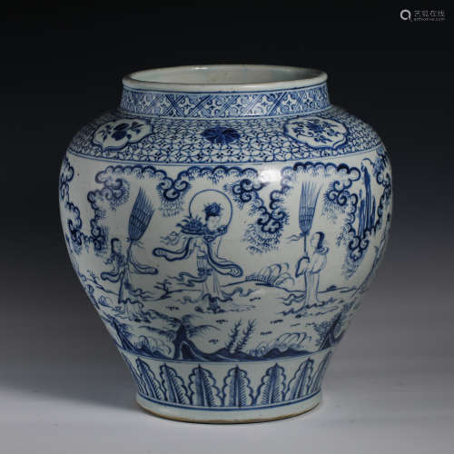 Chinese eighteenth century blue and white character story po...