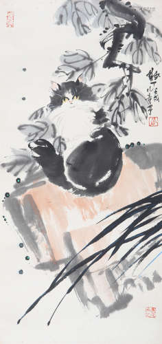 1982年作 孙宪文(b.1925)　猫 设色纸本  镜心