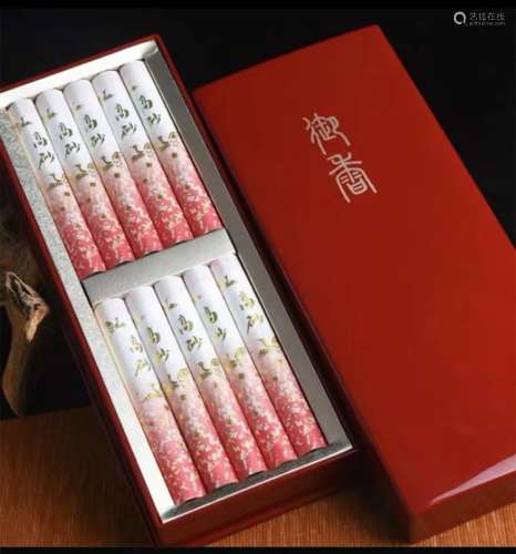 昭和时期 御香司 高砂 雅 白檀线香 10支朱砂红漆盒装