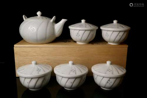 昭和时期 有田烧 龙窑作 白瓷玲珑眼工艺茶道具一套