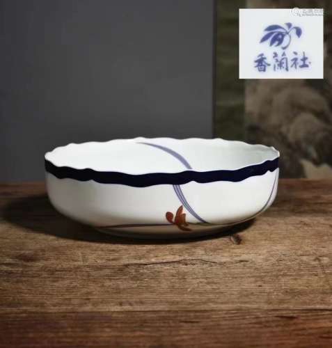 昭和时期 香蘭社制 皇室御用瓷彩绘兰花纹老菓子钵
