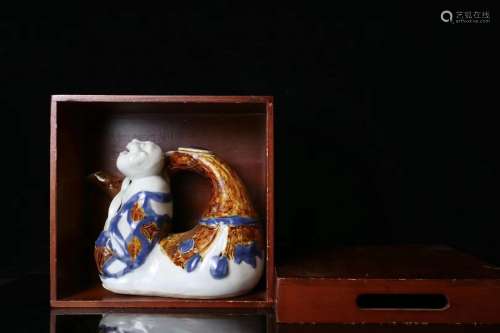江户-明治时期  古平户烧 彩绘布袋和尚型 水注 水壶