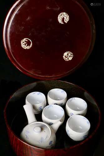 昭和时期 有田烧素绘花卉纹香茶擶一套