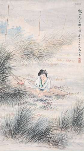 朱梅村仕女图（lot121-139为同一藏家藏）纸本立轴