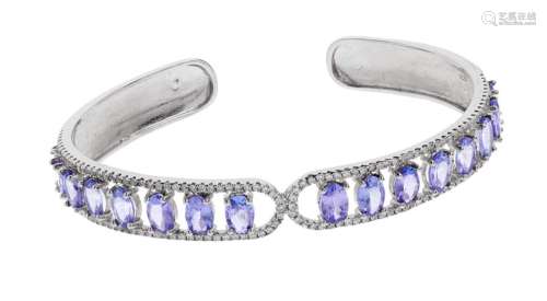 Open slave bracelet in 925 sterling silver with zircons set ...