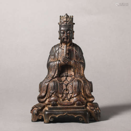 China Ming Dynasty Bronze Lacquer Gold Celestial Statue