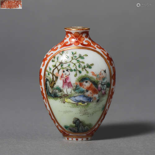 China Qing Dynasty painted enamel snuff bottle