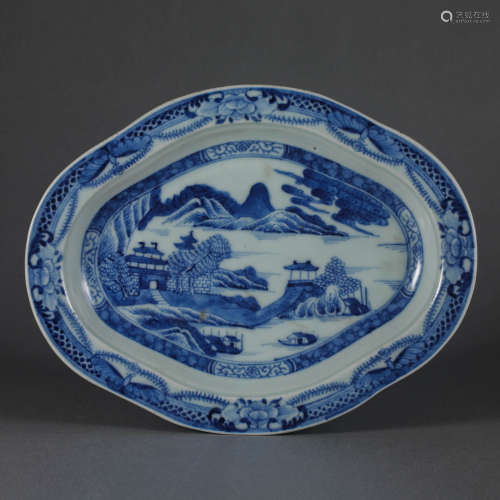 China Qing Dynasty blue and white porcelain plate