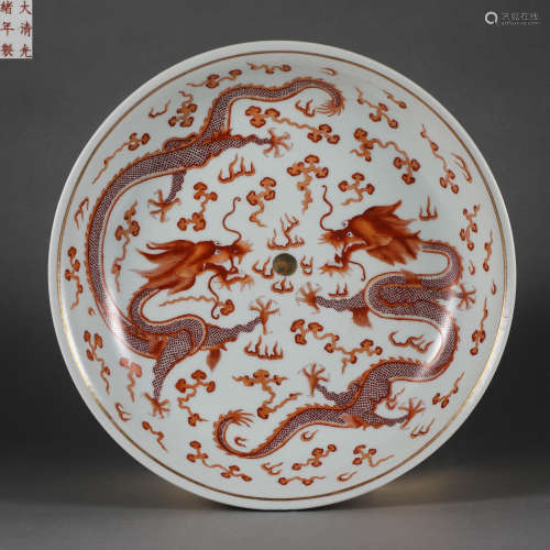 China Qing Dynasty Sculpture  Dragon pattern plate