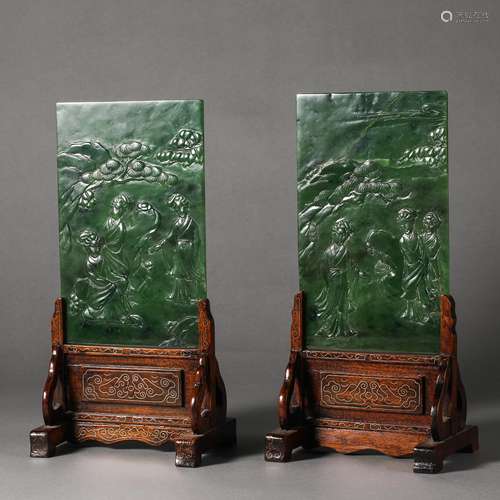 China Qing Dynasty A pair of screens made of emeralds