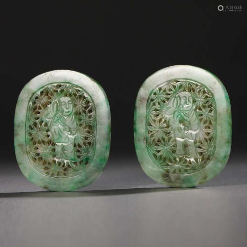 China Qing Dynasty A set of emerald character cards