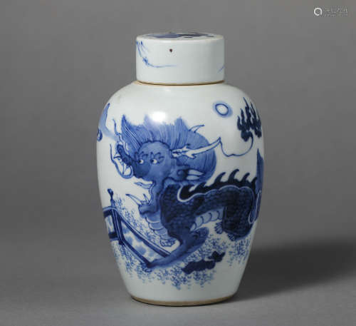China Qing Dynasty blue and white porcelain jar