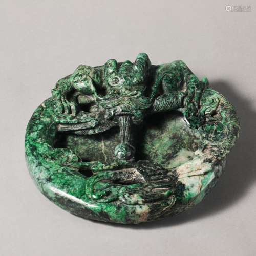 China Qing Dynasty Jade Carved Dragon Pattern Pen Wash